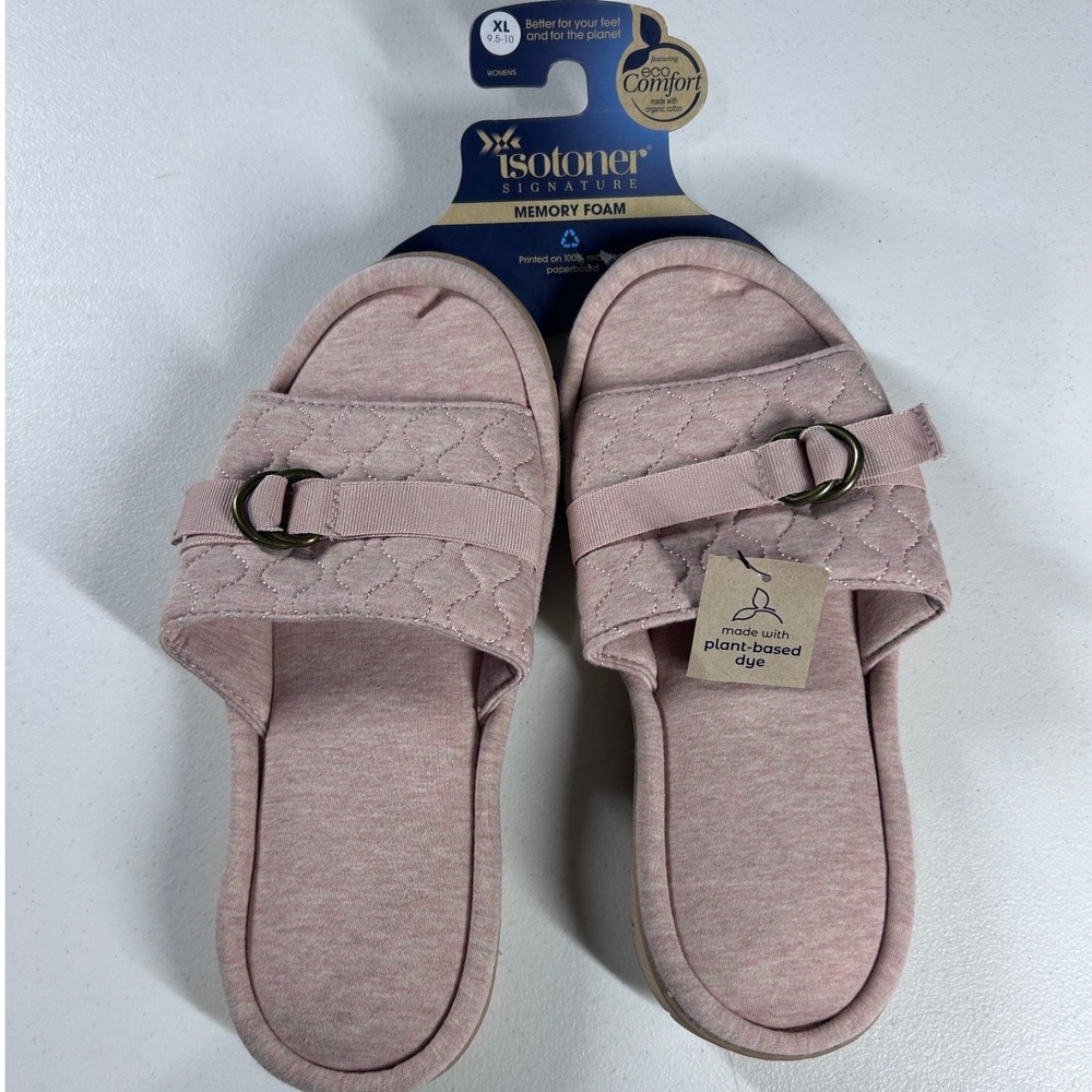 Isotoner Womens Memory Foam Slippers‎ Slides Pink Quilted Comfort Size XL NEW
